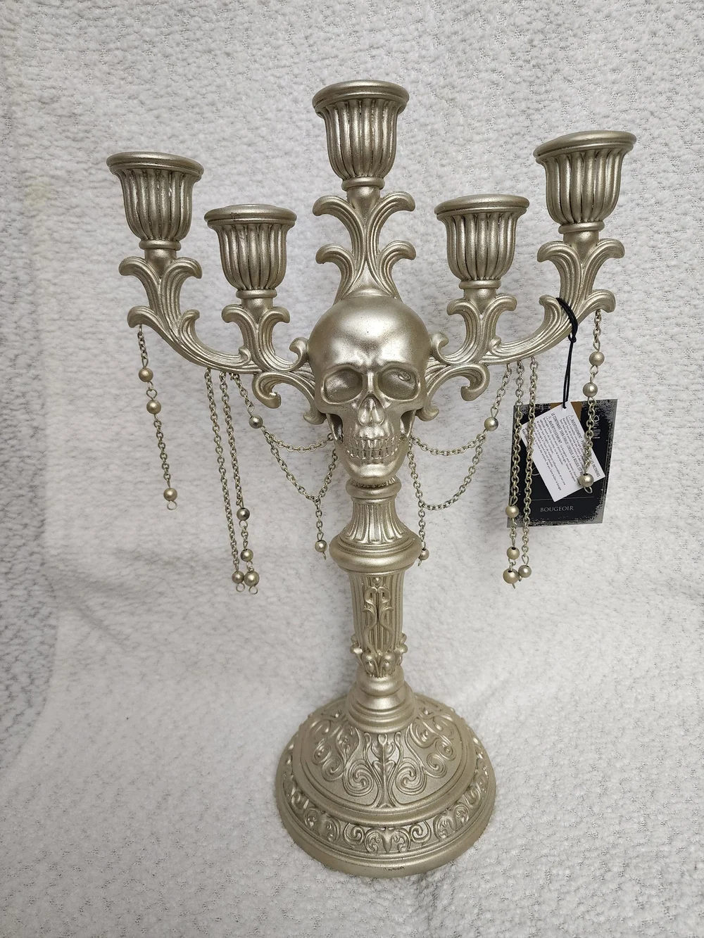 Metallic Gold Skull Candelabra - Gothic Home Accent 16